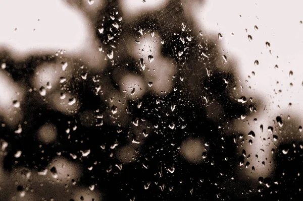 Close Shot Sepia Tone Window Raindrops Falling — Stock Photo, Image