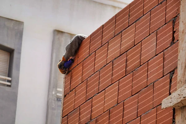 Closeup Material Brick Wall Industrial Area Building Construction — Φωτογραφία Αρχείου