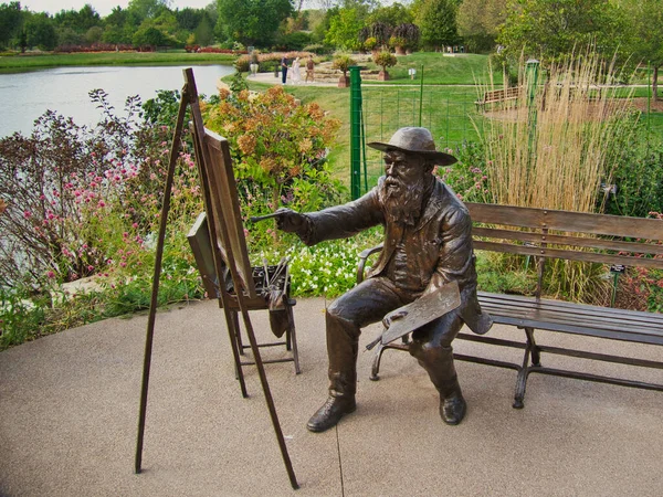 Una Escultura Bronce Claude Monet Overland Park Arboretum Jardines Botánicos —  Fotos de Stock
