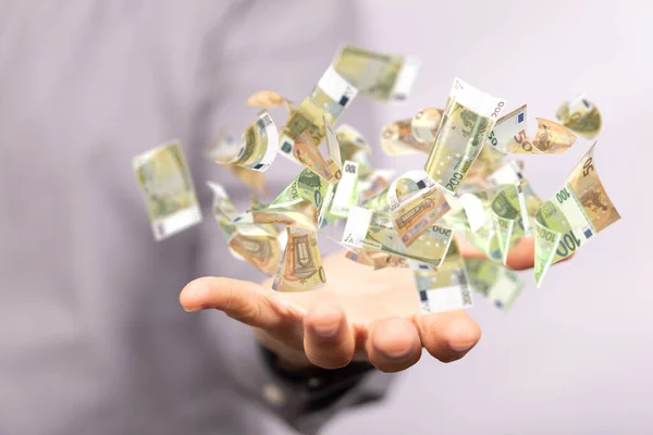 Man Hand Blurred Background Holding Cashflow Euro Banknote Bill Hand — ストック写真