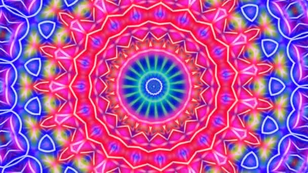 Abstracte Kleurrijke Caleidoscoop Achtergrond Mooie Symmetrische Patroon Decoratieve Cirkel Vormen — Stockvideo
