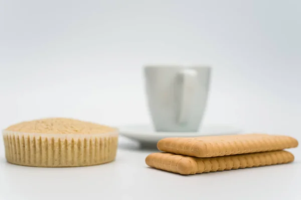 Schwarzer Heißer Ristretto Kaffee Einer Weißen Steinzeugschale Mit Teller Und — Stockfoto