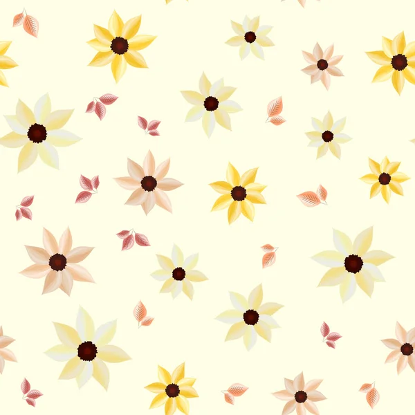 一个无缝的花卉图案背景 向日葵和落叶 — 图库照片