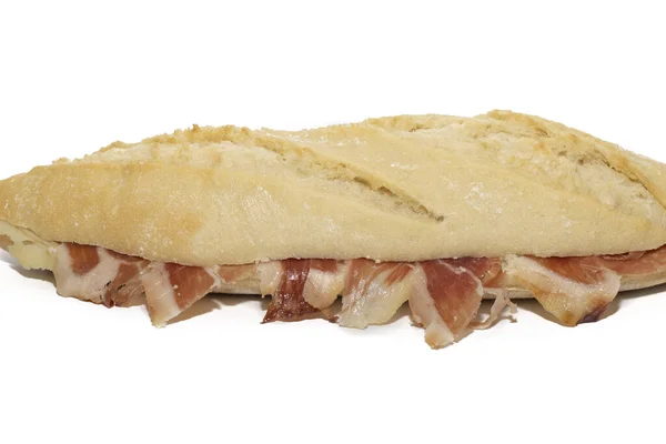 Een Traditionele Spaanse Bocadillo Ham Sandwich Met Een Knapperig Brood — Stockfoto
