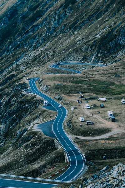 Plano Vertical Carretera Transfagarasan Las Montañas Rumania — Foto de Stock