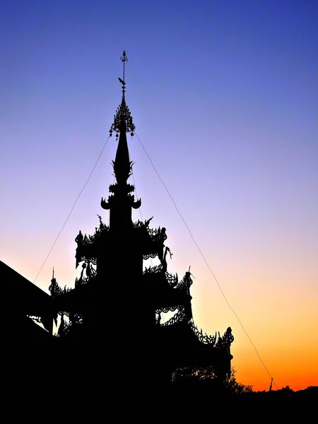 Het Silhouet Van Shwesandaw Pagoda Bij Zonsondergang Myanmar — Stockfoto