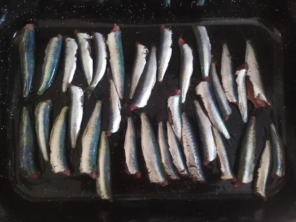 Вид Зверху Сирих Безголових Риб Готових Приготування Випічці — стокове фото