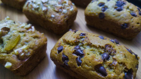 Freshly Baked Banana Breads Out Oven Wooden Surface — Foto Stock