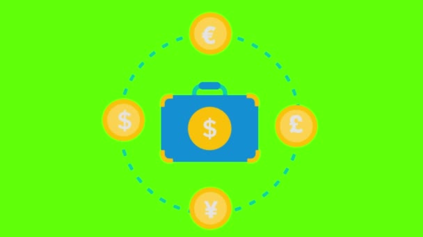 Valigetta Con Segno Valuta Animazione Schermo Verde Vfx — Video Stock