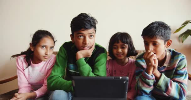 Group Happy Indian Children Tablet Computer — Vídeos de Stock