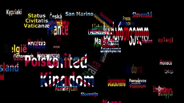 All Country Names Black Background — Vídeo de Stock