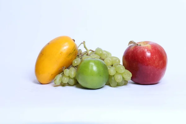 Citrus Limetta Grapes Mango Apple Isolated White Background — стоковое фото