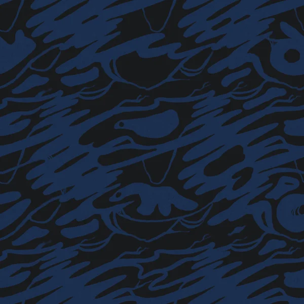 Repeatable Pattern Abstract Forms Reminding Animals Dark Blue Black Background — стоковое фото