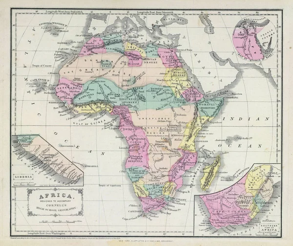 Colored Historic 18Th 19Th Century Map Africa —  Fotos de Stock