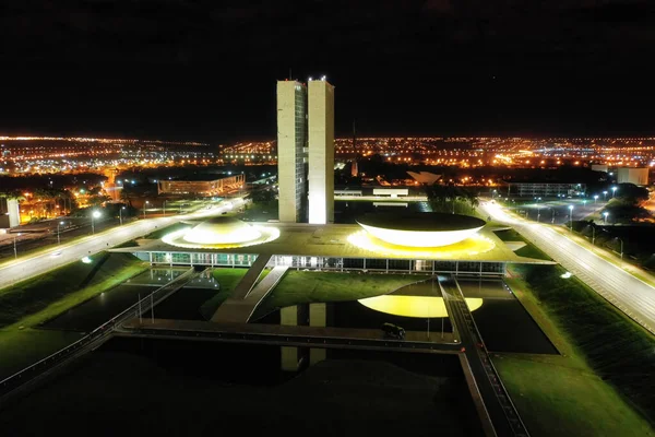 Brasilia Brazil Maja 2019 Piękne Nocne Oświetlenie Budynku Kongresu Narodowego — Zdjęcie stockowe