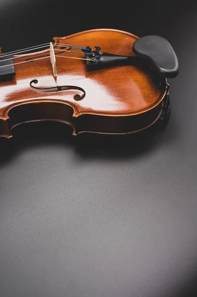 Top View Elegant Acoustic Violin Dark Background Copy Space — Stockfoto