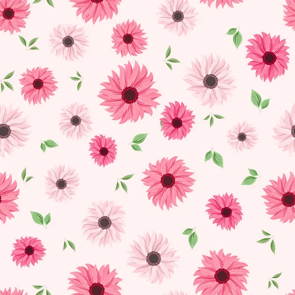 Seamless Floral Patterned Background Green Leaves Pink Flowers — Stock Photo, Image