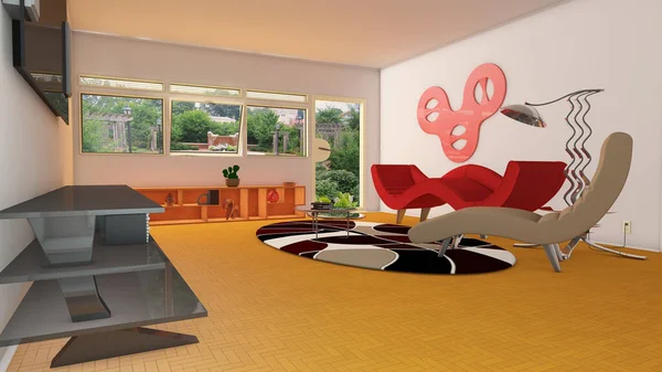 Rendering Interior Design Modern Style Apartment Living Room — Stock Photo, Image
