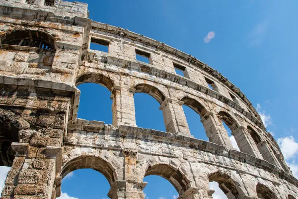 Úlomek Zdi Starověkého Římského Amfiteátru Aréna Pule Chorvatsko — Stock fotografie