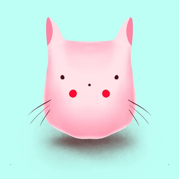 Тривимірне Відображення Рожевої Милої Котячої Голови Мультфільму Синьому Фоні — стокове фото
