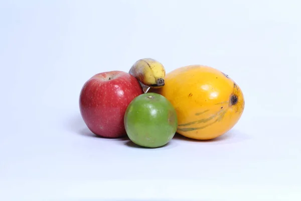 Citrus Limetta Apple Banana Mango Isolated White Background — Fotografia de Stock