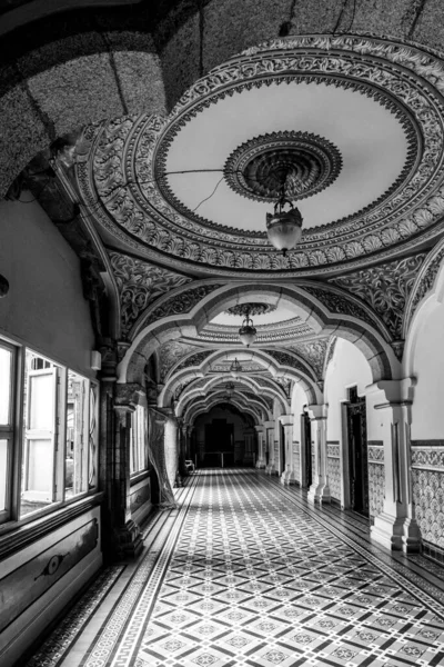 Серый Снимок Интерьера Исторического Дворца Амбавилас Майсуре Индия — стоковое фото
