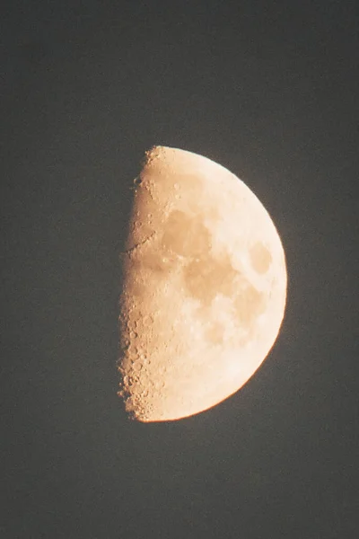 Vertical Shot Half Moon Phase Dark Background Night — Zdjęcie stockowe