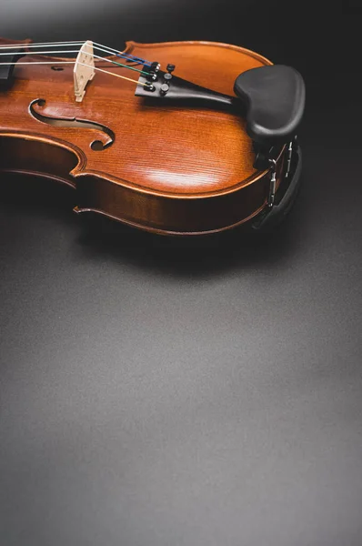 Top View Elegant Acoustic Violin Dark Background Copy Space — Stockfoto