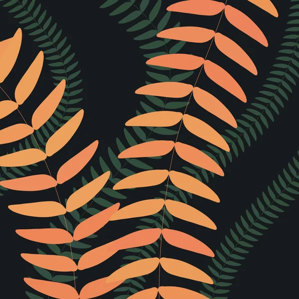 Uma Ilustração Botânica Folhas Laranja Verde Sobre Fundo Escuro — Fotografia de Stock