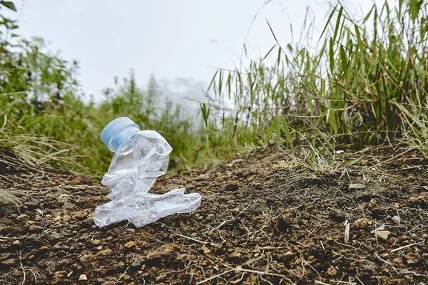 Une Bouteille Plastique Jetée Dans Nature — Photo