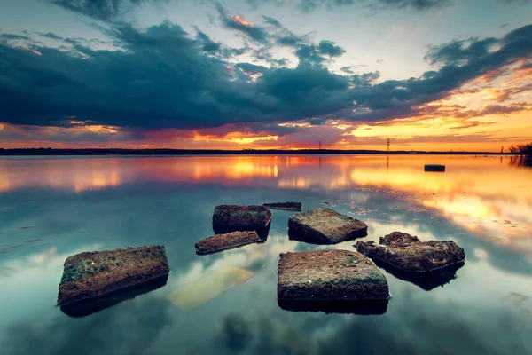 Belo Mar Pôr Sol Dramático — Fotografia de Stock