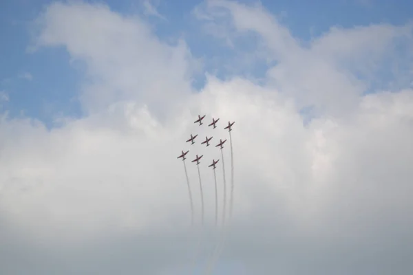 Beautiful Shot Nine Warplanes Sky Going Same Direction — Stock Photo, Image
