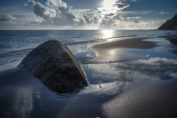 Breathtaking Scene Sunrise Beach Usedom Island Germany Stone Foreground — Φωτογραφία Αρχείου