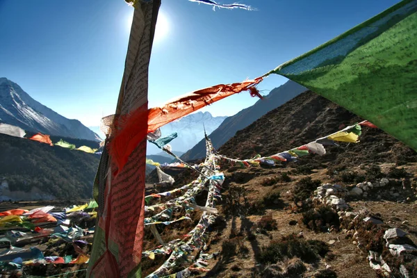 Een Prachtig Uitzicht Kleurrijke Gebedsvlaggen Nepal — Stockfoto
