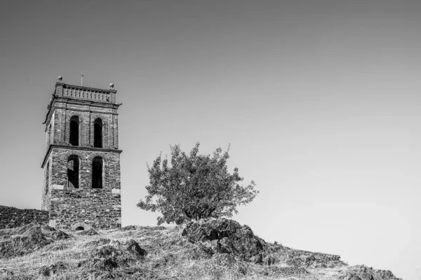 西班牙山上著名的历史性的阿尔莫塞尔真正的清真寺的灰度照片 — 图库照片