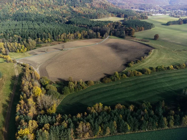 Αεροφωτογραφία Του Απέραντου Αγροτικού Πεδίου Στο Κόμπουργκ Της Βαυαρίας Γερμανία — Φωτογραφία Αρχείου