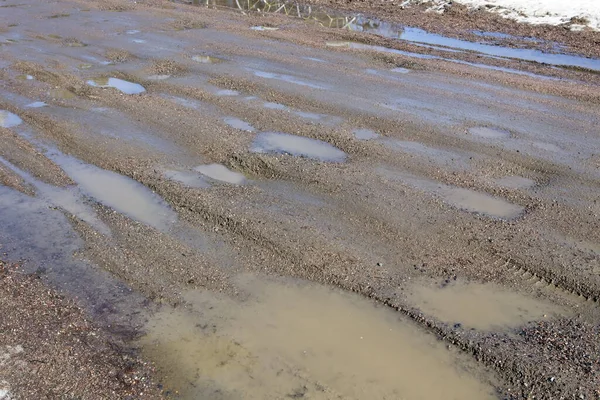 Wet Dirt Road Puddles Rain Spring — Φωτογραφία Αρχείου