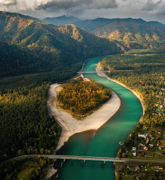 Aerial View River Evening — 图库照片