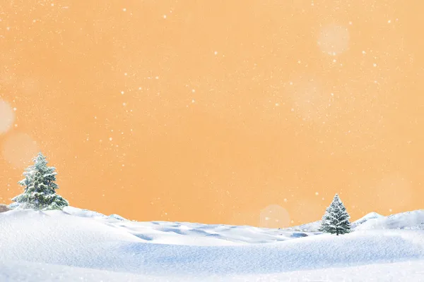 Тривимірне Відображення Концепції Різдвяної Листівки Сніжною Ялиною Місце Копіювання Помаранчевому — стокове фото