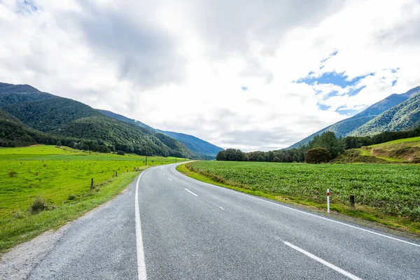 Chmurne Niebo Nad Zielonymi Polami Krajobrazami Wellington Nowa Zelandia — Zdjęcie stockowe