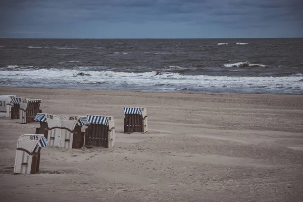 Festői Kilátás Zárt Strand Székek Tengerparton — Stock Fotó