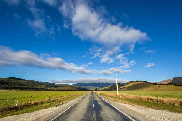 Błękitne Niebo Nad Zielonymi Polami Krajobrazami Wellington Nowa Zelandia — Zdjęcie stockowe