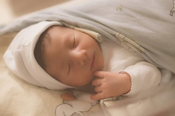 Adorable Polish Baby Boy Sleeping Cradle —  Fotos de Stock