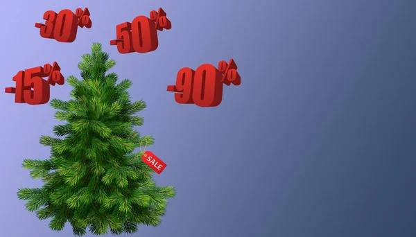 Återgivning Julen Försäljningskoncept Med Ett Träd Över Blå Bakgrund Med — Stockfoto