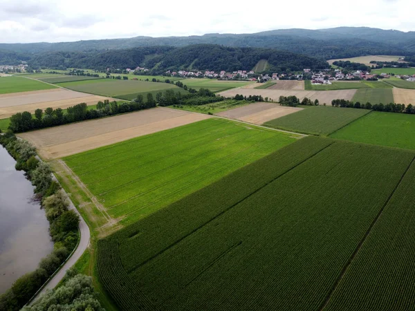 Tiro Aéreo Terras Agrícolas — Fotografia de Stock