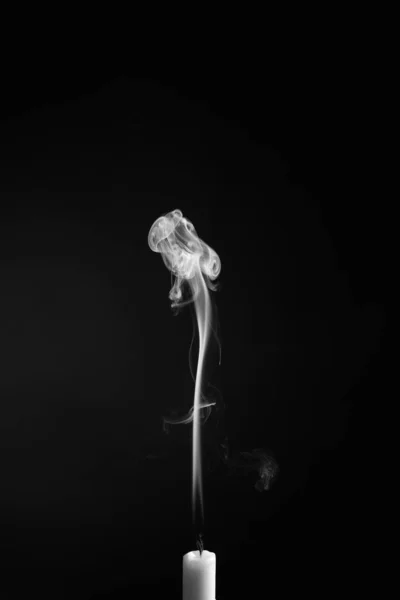 Vertical Shot Smoke Extinguished Candle Isolated Black Background — 스톡 사진