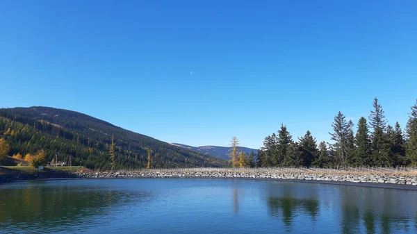 Beautiful Shot Lake Surrounded Forest Clear Skies — Fotografia de Stock