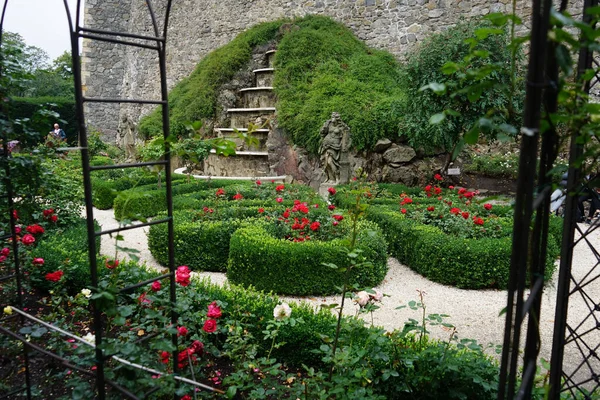 Malebný Pohled Zahradu Krásnou Květinovou Výzdobou — Stock fotografie