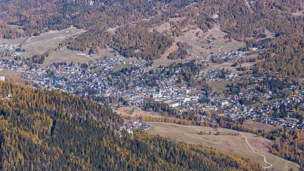Aerial View Cortina Ampezzo Surrounding Mountains Dolomites Italy — Stock Photo, Image