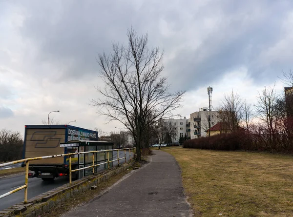 Poznan Poland Mar 2018 Шлях Вантажівка Асфальтній Дорозі Похмурий День — стокове фото